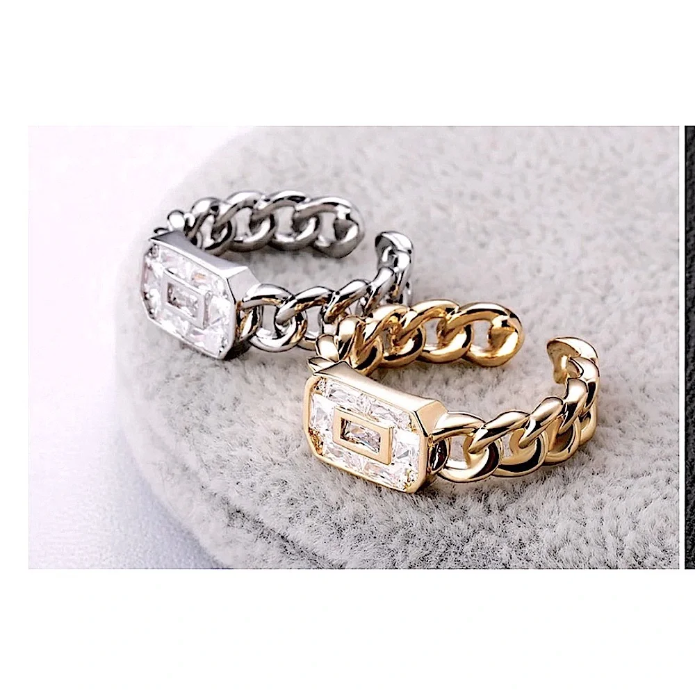 Unisex 14k Gold Filled Chain Rectangle Simulated‎ Diamond Ring, Adjustable NEW